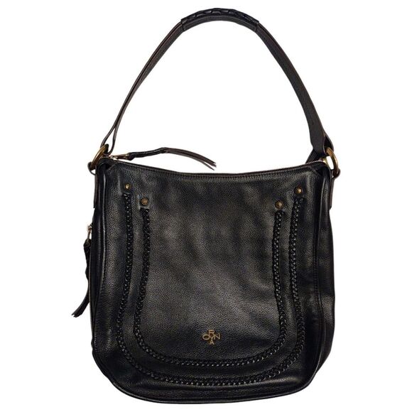 orYANY 'Madelyn' Pebbled Leather Braided Hobo Shoulder Bag, Black/Gold, LIKE NEW - Picture 4 of 11
